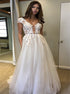 Cap Sleeves Deep V Neck Backless Prom Dress with Appliques LBQ1501